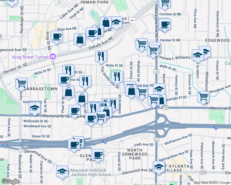 map of restaurants, bars, coffee shops, grocery stores, and more near 986 Mauldin Street Southeast in Atlanta