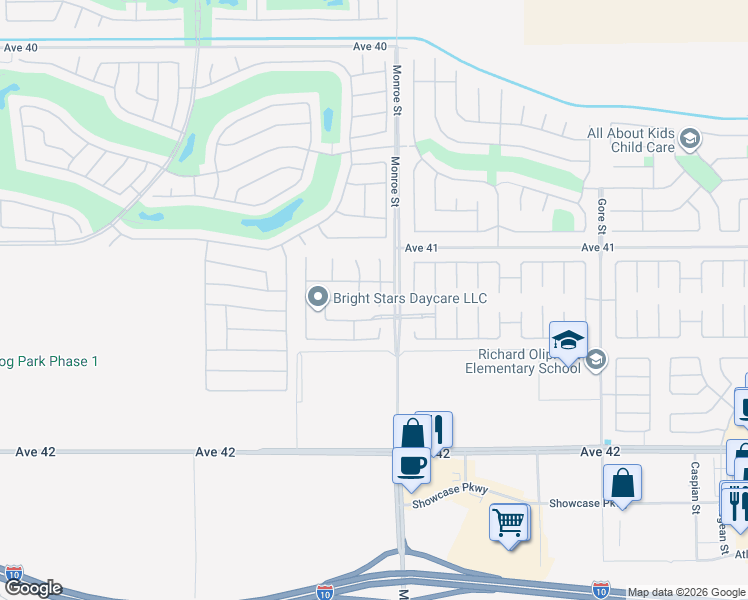 map of restaurants, bars, coffee shops, grocery stores, and more near 41253 Corte Alto Collina in Indio
