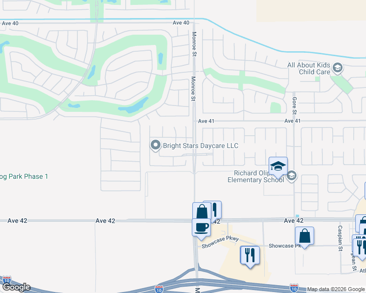 map of restaurants, bars, coffee shops, grocery stores, and more near 41253 Corte Alto Collina in Indio