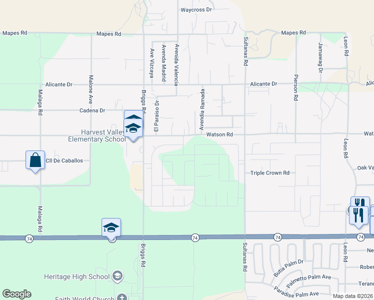 map of restaurants, bars, coffee shops, grocery stores, and more near 25647 Sedona Lane in Homeland