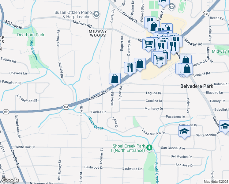 map of restaurants, bars, coffee shops, grocery stores, and more near 1500 Carter Road in Decatur