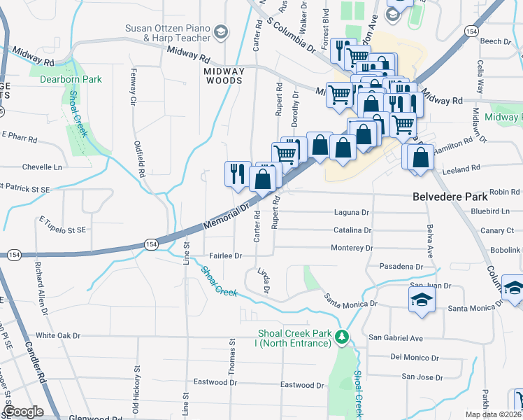 map of restaurants, bars, coffee shops, grocery stores, and more near 1500 Carter Road in Decatur