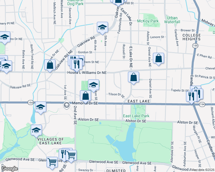 map of restaurants, bars, coffee shops, grocery stores, and more near 59 Willow Wood Circle Southeast in Atlanta