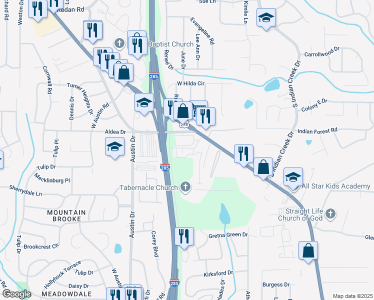 map of restaurants, bars, coffee shops, grocery stores, and more near 3045 Lexington Terrace in Decatur