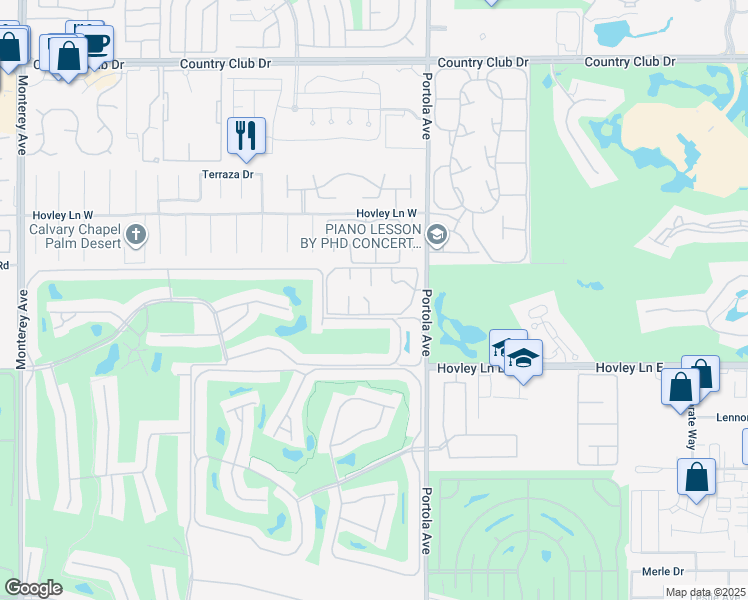 map of restaurants, bars, coffee shops, grocery stores, and more near 204 Lakecrest Lane in Palm Desert