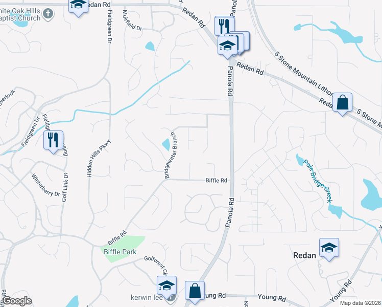 map of restaurants, bars, coffee shops, grocery stores, and more near 1464 West Rock Court in Stone Mountain