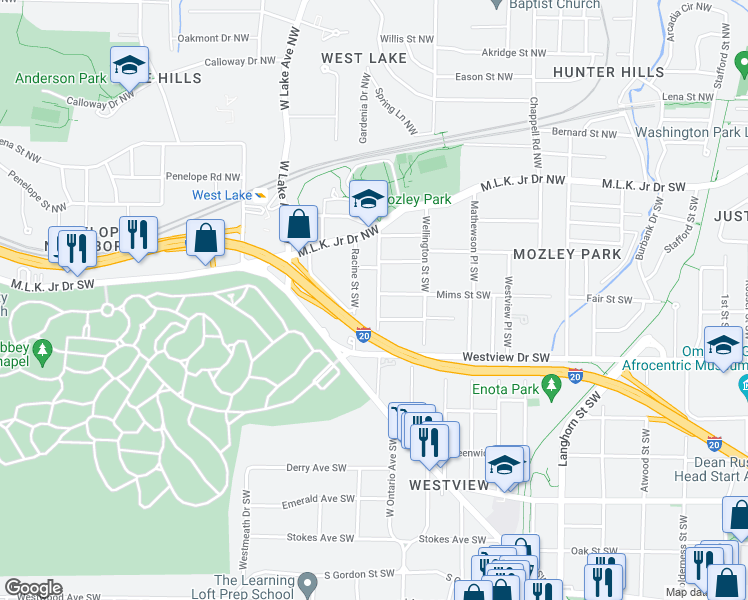 map of restaurants, bars, coffee shops, grocery stores, and more near 211 Laurel Avenue Southwest in Atlanta
