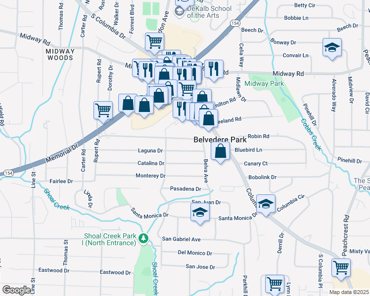 map of restaurants, bars, coffee shops, grocery stores, and more near 3002 Laguna Drive in Decatur