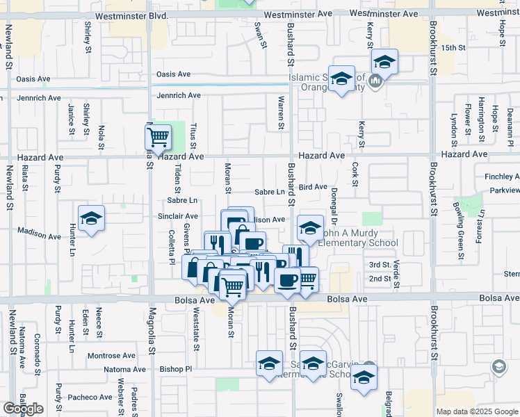 map of restaurants, bars, coffee shops, grocery stores, and more near 14691 Ontario Drive in Westminster