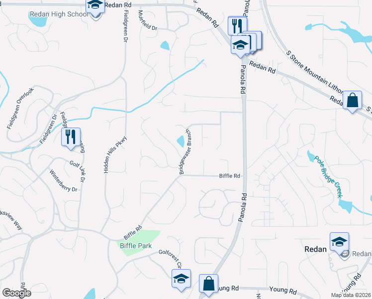 map of restaurants, bars, coffee shops, grocery stores, and more near 1459 Bridgewater Branch in Stone Mountain