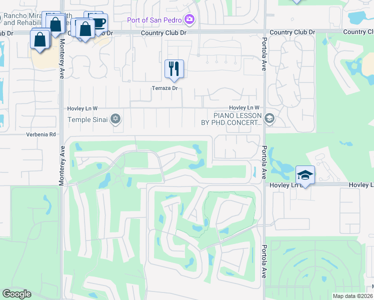 map of restaurants, bars, coffee shops, grocery stores, and more near 344 Villena Way in Palm Desert