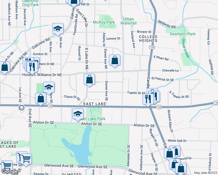 map of restaurants, bars, coffee shops, grocery stores, and more near 100 Daniel Avenue Southeast in Atlanta