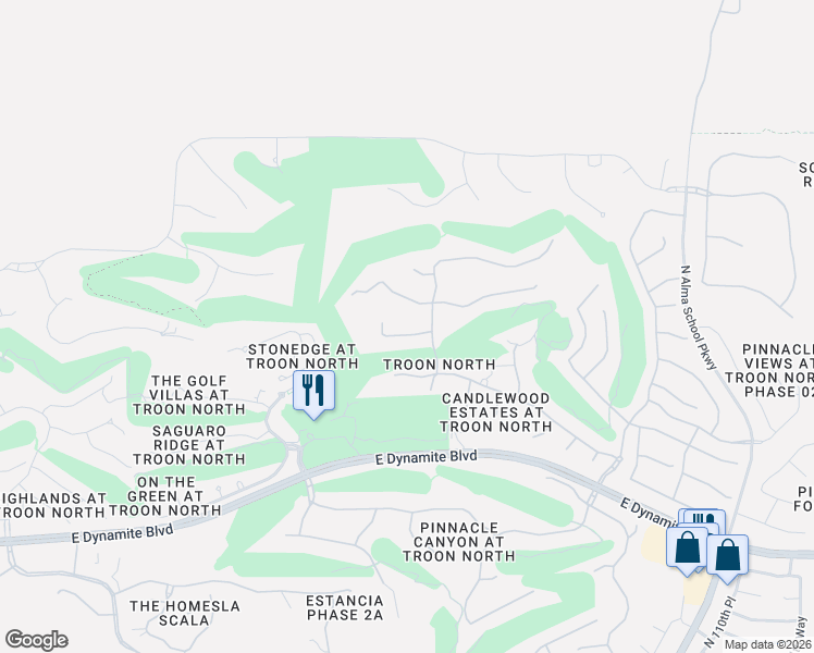 map of restaurants, bars, coffee shops, grocery stores, and more near 10479 East Skinner Drive in Scottsdale