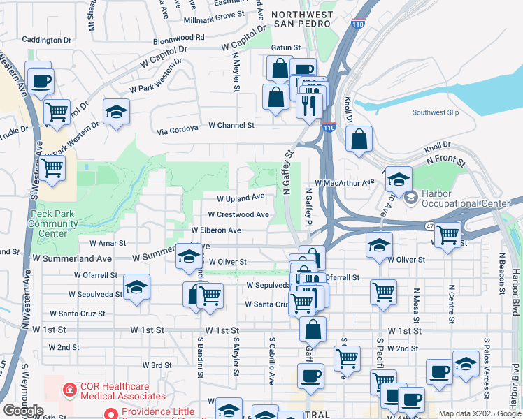 map of restaurants, bars, coffee shops, grocery stores, and more near 741 North Cabrillo Avenue in Los Angeles