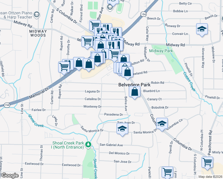 map of restaurants, bars, coffee shops, grocery stores, and more near 2996 Laguna Drive in Decatur