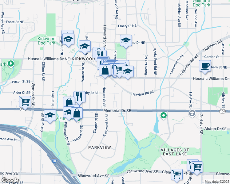 map of restaurants, bars, coffee shops, grocery stores, and more near 2010 Bixby Street Southeast in Atlanta