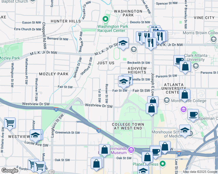 map of restaurants, bars, coffee shops, grocery stores, and more near 194 Rosser Street Southwest in Atlanta