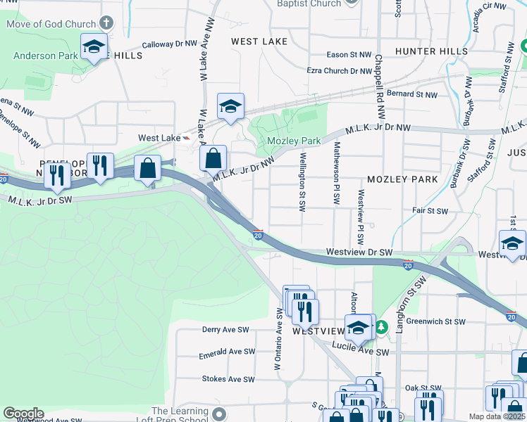 map of restaurants, bars, coffee shops, grocery stores, and more near 211 Laurel Avenue Southwest in Atlanta