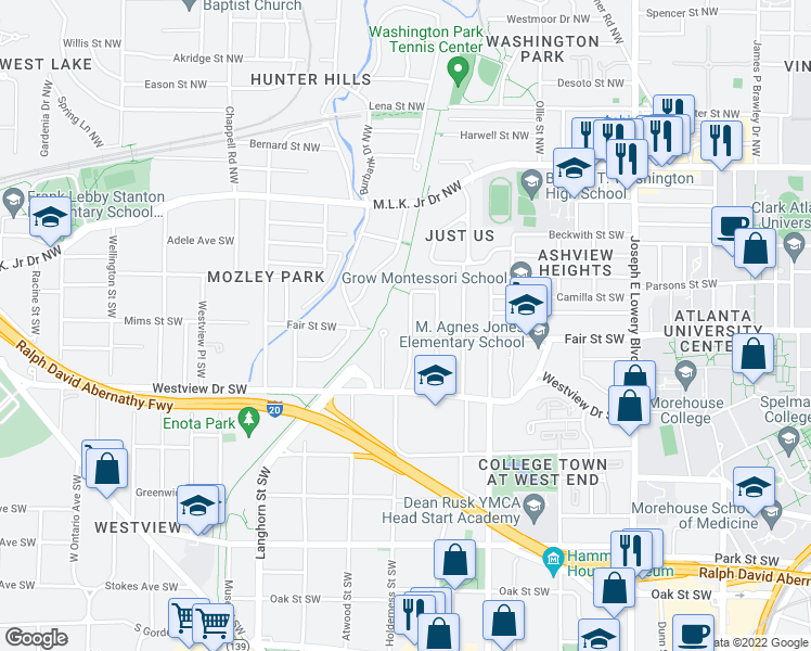 map of restaurants, bars, coffee shops, grocery stores, and more near 191 Holderness Street Southwest in Atlanta