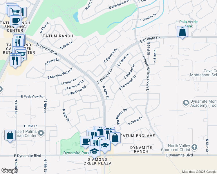 map of restaurants, bars, coffee shops, grocery stores, and more near 29032 North 48th Court in Cave Creek