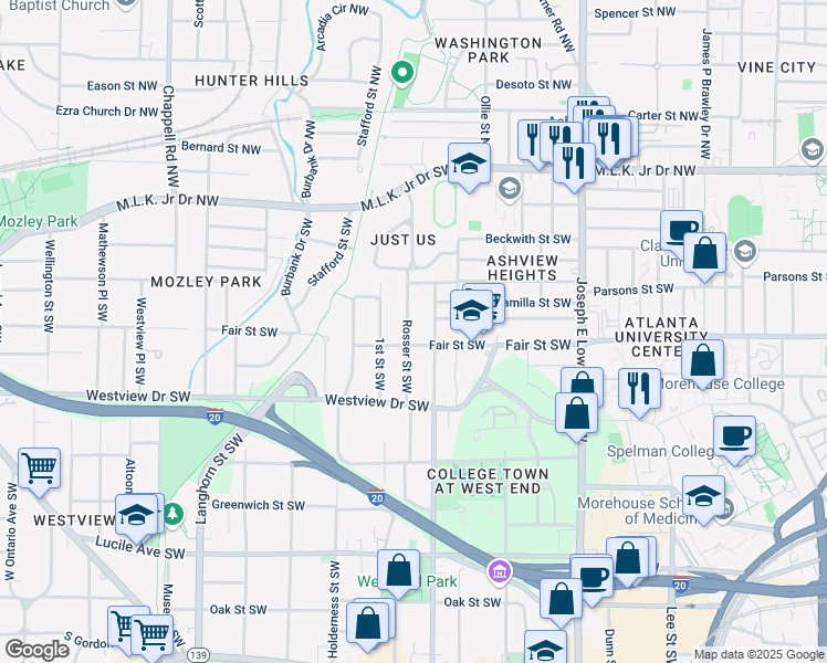 map of restaurants, bars, coffee shops, grocery stores, and more near 194 Rosser Street Southwest in Atlanta
