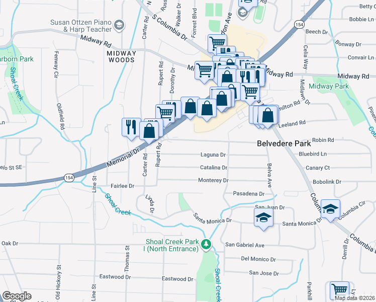 map of restaurants, bars, coffee shops, grocery stores, and more near 2880 Laguna Drive in Decatur