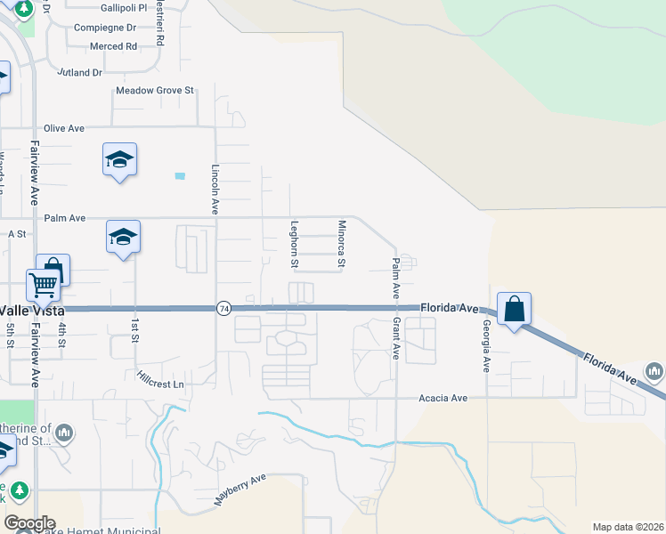 map of restaurants, bars, coffee shops, grocery stores, and more near 44843 Cornish Avenue in Hemet