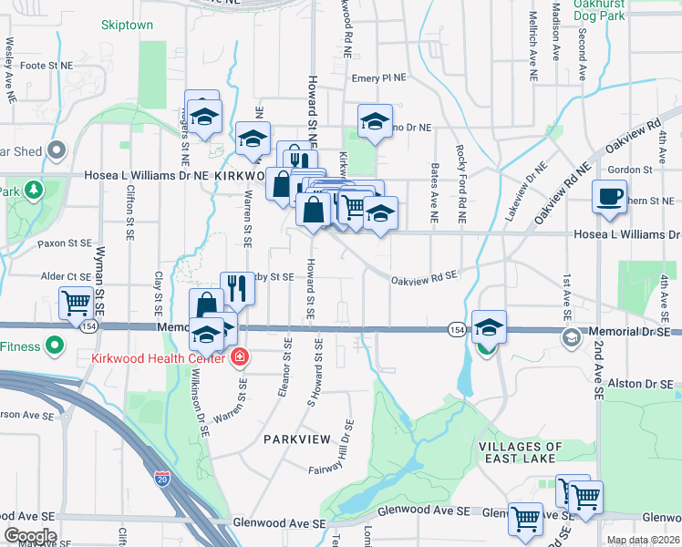 map of restaurants, bars, coffee shops, grocery stores, and more near 2010 Bixby Street Southeast in Atlanta