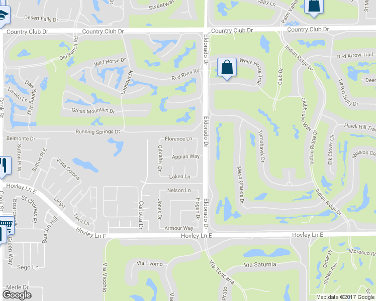 map of restaurants, bars, coffee shops, grocery stores, and more near 4 Milano Circle in Palm Desert