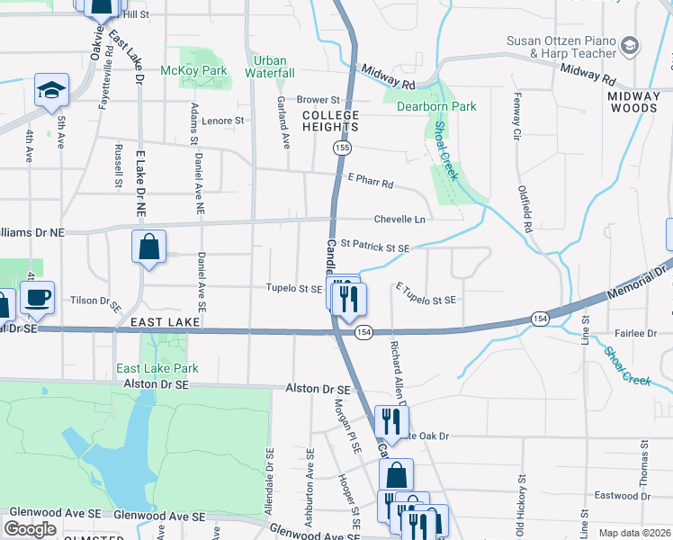 map of restaurants, bars, coffee shops, grocery stores, and more near 79 Candler Road Northeast in Atlanta
