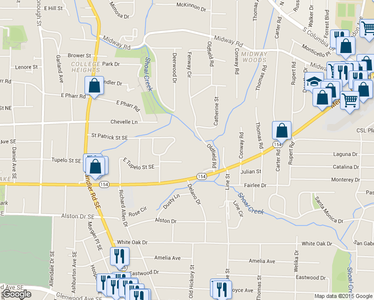 map of restaurants, bars, coffee shops, grocery stores, and more near 2602 East Tupelo Street Southeast in Atlanta