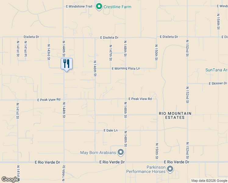 map of restaurants, bars, coffee shops, grocery stores, and more near 29026 North 148th Street in Scottsdale