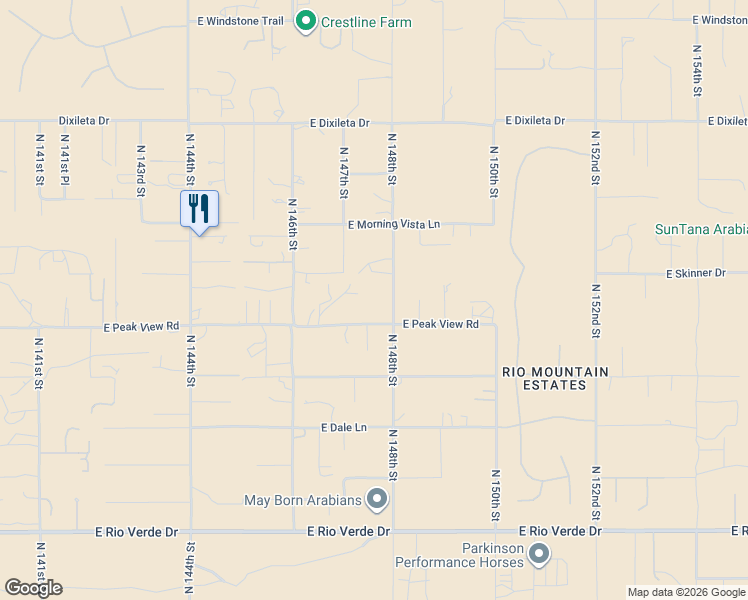 map of restaurants, bars, coffee shops, grocery stores, and more near 29026 North 148th Street in Scottsdale