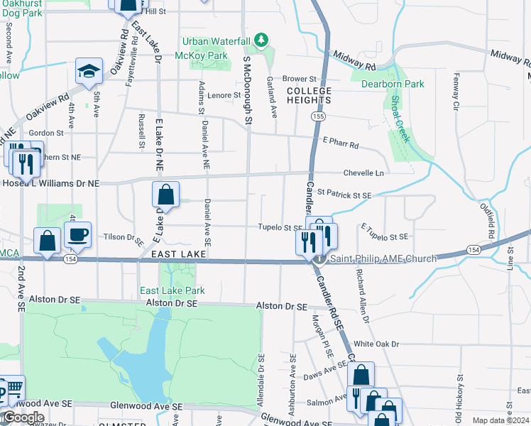 map of restaurants, bars, coffee shops, grocery stores, and more near 94 Hudson Place Southeast in Atlanta