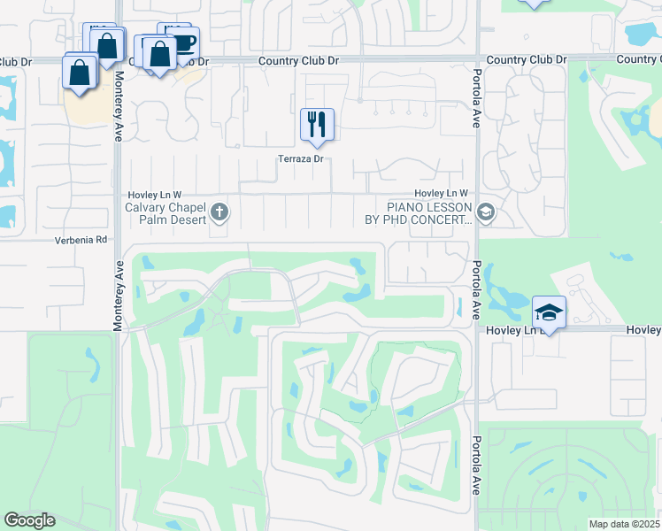 map of restaurants, bars, coffee shops, grocery stores, and more near 336 Villena Way in Palm Desert