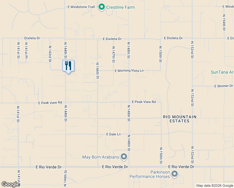 map of restaurants, bars, coffee shops, grocery stores, and more near 29026 North 148th Street in Scottsdale