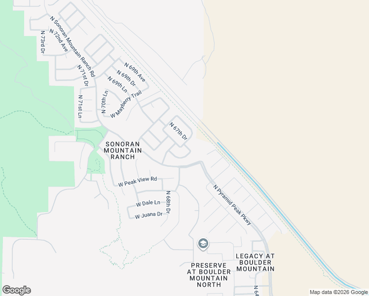 map of restaurants, bars, coffee shops, grocery stores, and more near 29295 North 67th Lane in Peoria