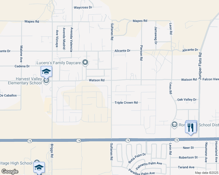 map of restaurants, bars, coffee shops, grocery stores, and more near 30489 Avenida Palmera in Homeland
