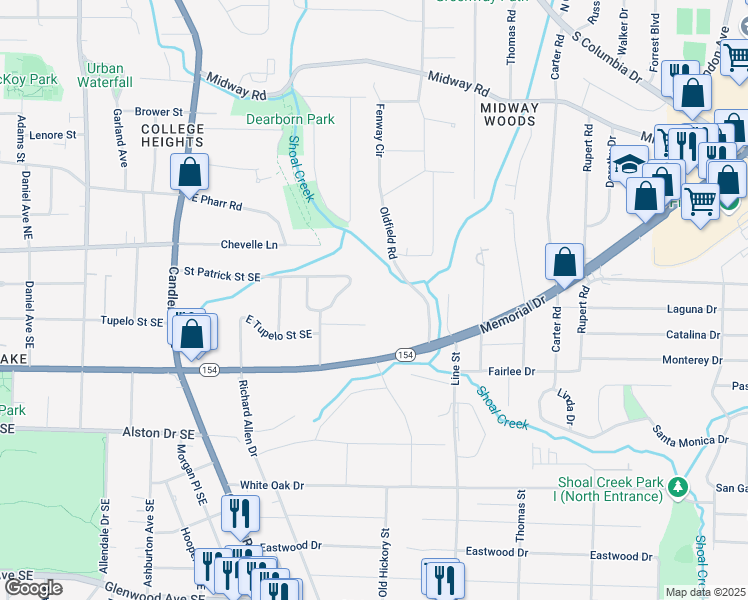 map of restaurants, bars, coffee shops, grocery stores, and more near 2602 East Tupelo Street Southeast in Atlanta