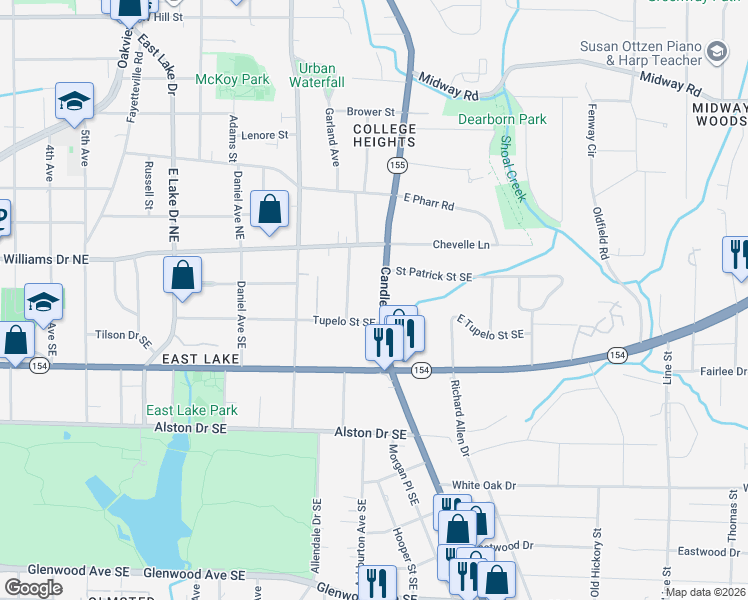 map of restaurants, bars, coffee shops, grocery stores, and more near 79 Candler Road Northeast in Atlanta