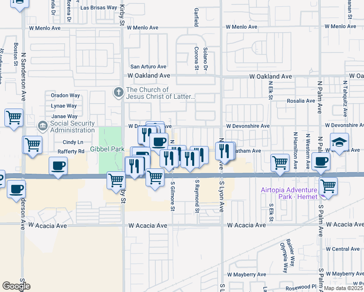 map of restaurants, bars, coffee shops, grocery stores, and more near in Hemet