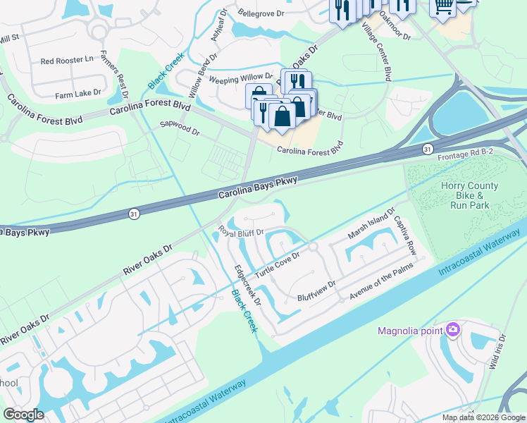 map of restaurants, bars, coffee shops, grocery stores, and more near 8008 Bird Key Court in Myrtle Beach