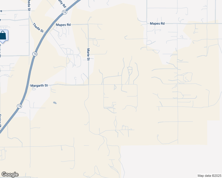 map of restaurants, bars, coffee shops, grocery stores, and more near 22695 Margarth Street in Perris