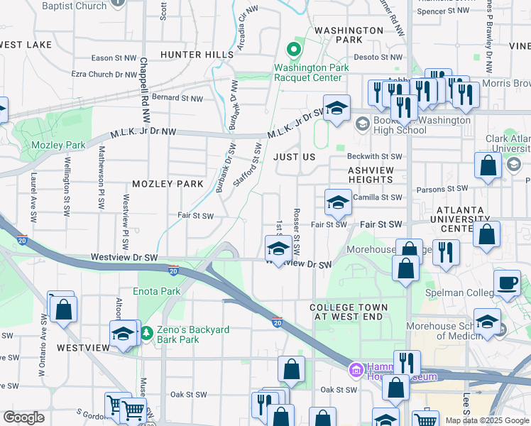 map of restaurants, bars, coffee shops, grocery stores, and more near 188 Holderness Street Southwest in Atlanta