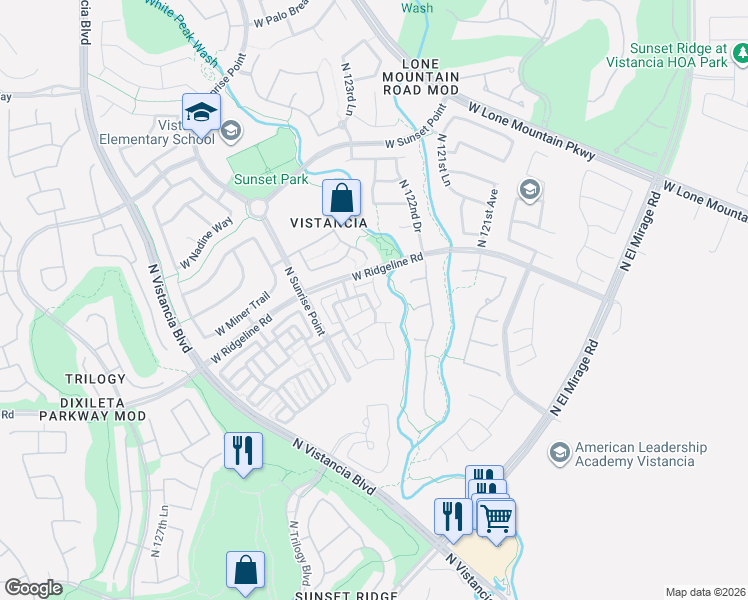 map of restaurants, bars, coffee shops, grocery stores, and more near 12285 West Domino Drive in Peoria