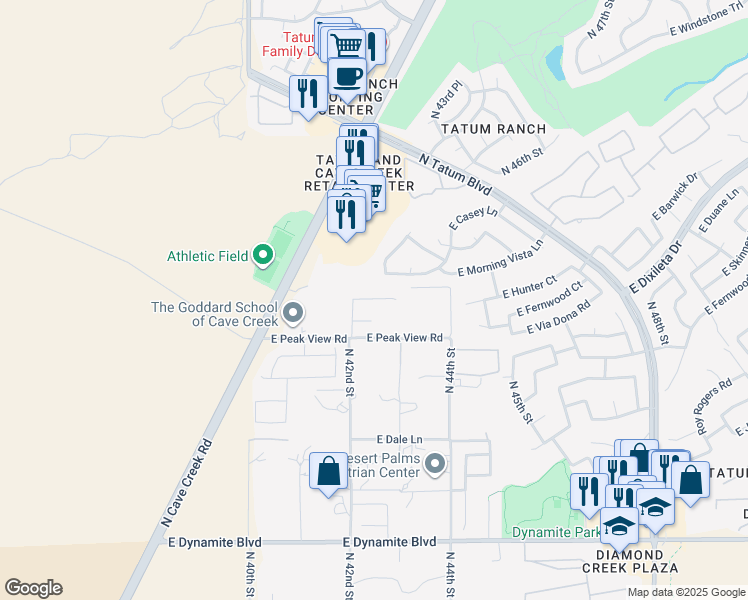 map of restaurants, bars, coffee shops, grocery stores, and more near 4301 East Morning Vista Lane in Cave Creek