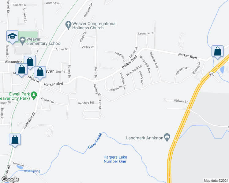 map of restaurants, bars, coffee shops, grocery stores, and more near 714 Dolphin Drive in Weaver