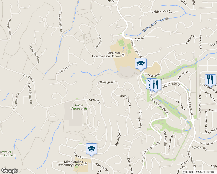 map of restaurants, bars, coffee shops, grocery stores, and more near 3160 Crownview Drive in Rancho Palos Verdes