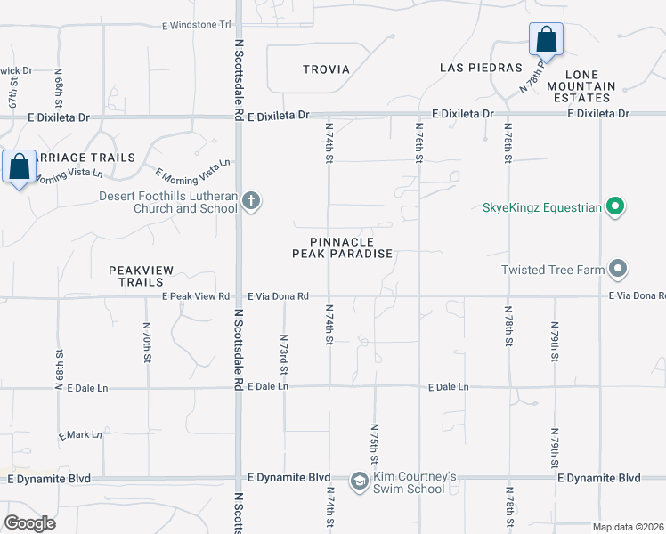 map of restaurants, bars, coffee shops, grocery stores, and more near 29225 North 74th Street in Scottsdale