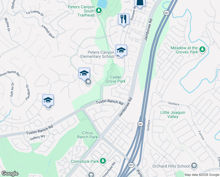 map of restaurants, bars, coffee shops, grocery stores, and more near 11755 Fricker Avenue in Tustin